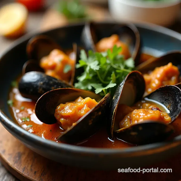 East Meets West Steamed Mussels in Rich Garlic Miso Broth presentation