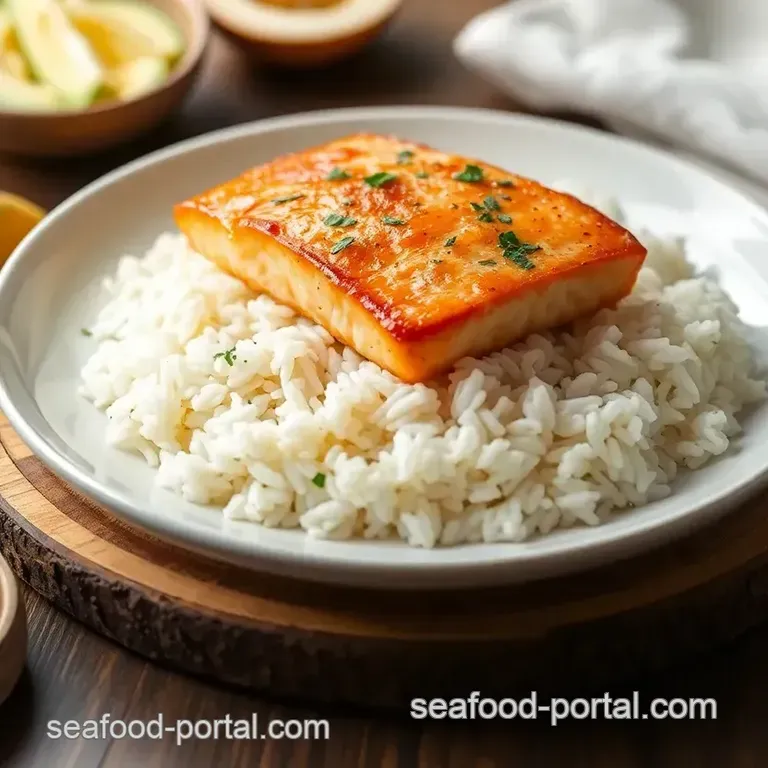 Saut&eacute;ed Salmon with Ginger & Fluffy Rice presentation
