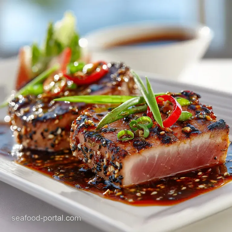 The Perfect Sear Flashgrilled Ahi Tuna Steaks with Zesty Gingersoy Glaze presentation