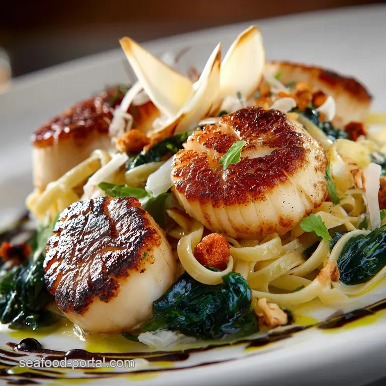 Seared Scallops and Linguine the Golden Coastal Standard presentation