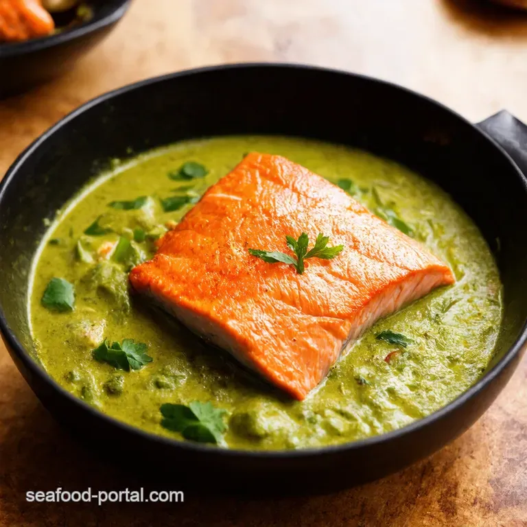 Green Curry Glazed Salmon with Mushroom Umami presentation