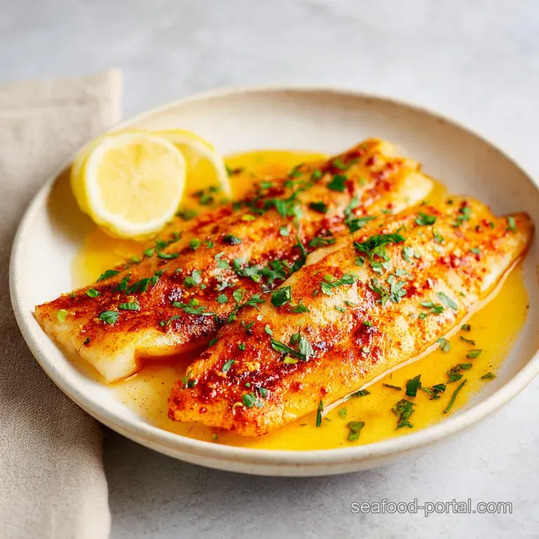 Charred white fish fillet served on vibrant greens with a bright lemon wedge and a drizzle of glossy BBQ sauce.
