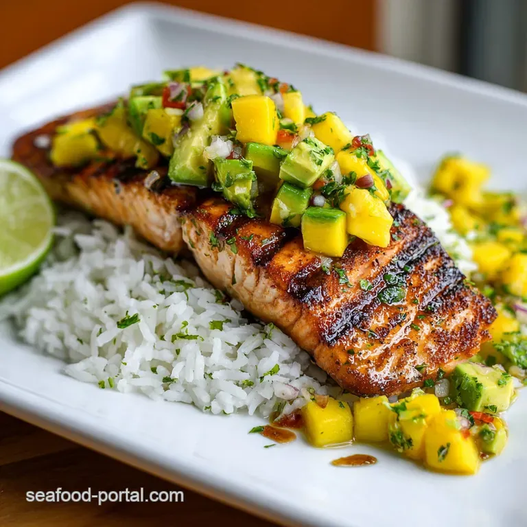 Grilled Lime Salmon with Avocado Mango Salsa