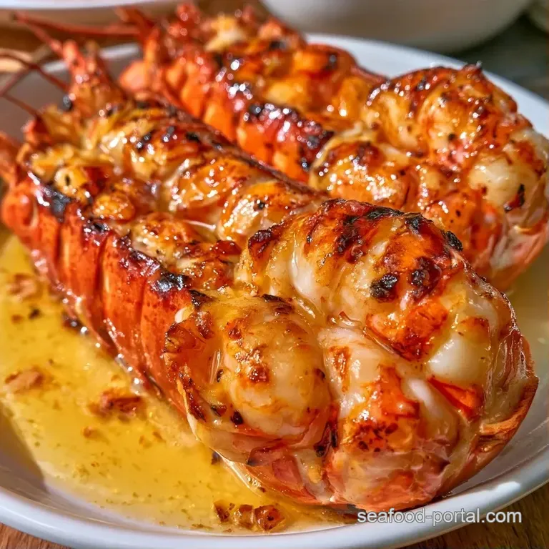 A whole lobster split lengthwise on a white platter, garnished with fresh lemon slices and sprigs of green parsley.