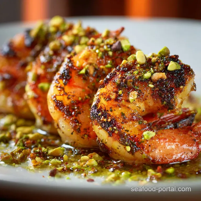 Grilled Argentine Red Prawns with Pistachio Chimichurri Sweet Heat from the South presentation