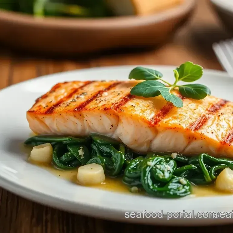 Grilled Salmon with Garlic Spinach Delight