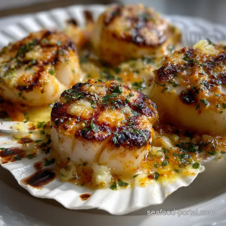Grilled Scallops with Lemon Garlic Butter presentation