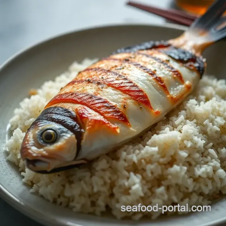 Grilled Sea Bream with Jasmine Tea Rice presentation