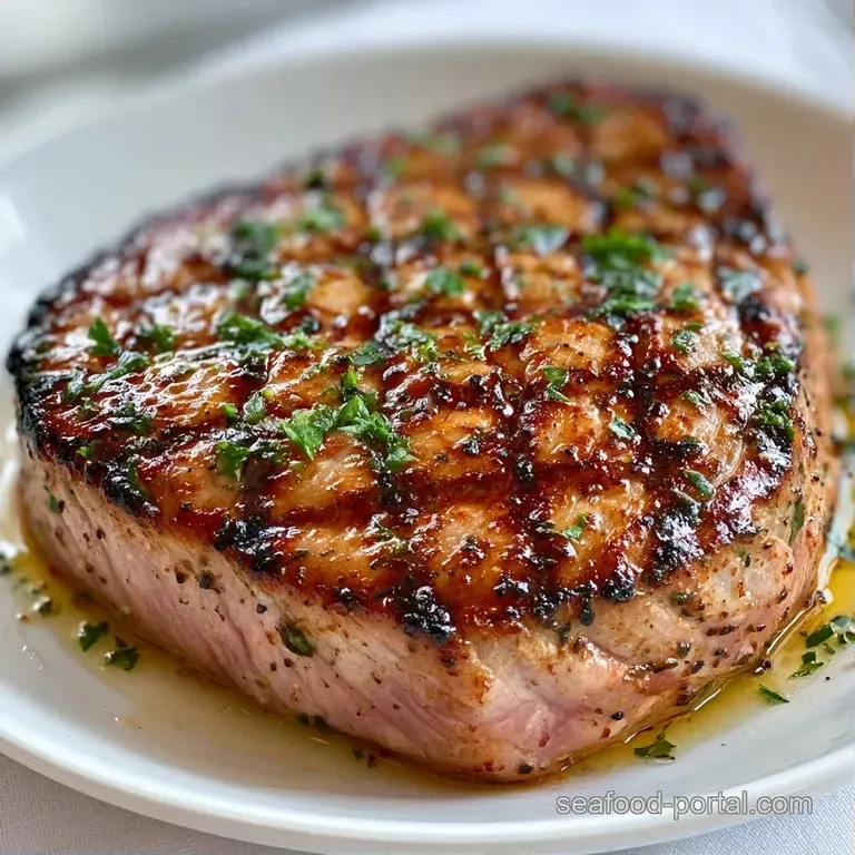 Slices of seared fish showing a rare pink center, arranged on a slate board with microgreens and lemon wedges.