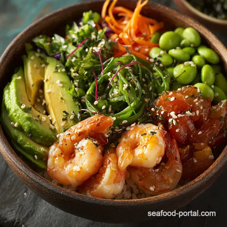 Poke Shrimp Healthy Bowl: the Zesty Fast and Fresh Summer Seafood Recipe presentation