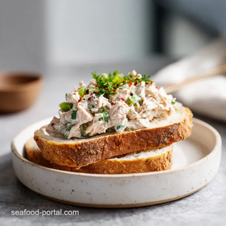 Creamy tuna salad nestled in a crisp lettuce cup, garnished with a bright red tomato slice.