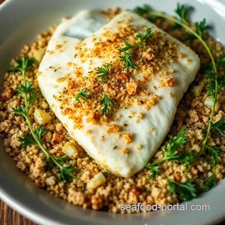 Herb-Crusted Sea Bream with Lemon Butter Sauce presentation