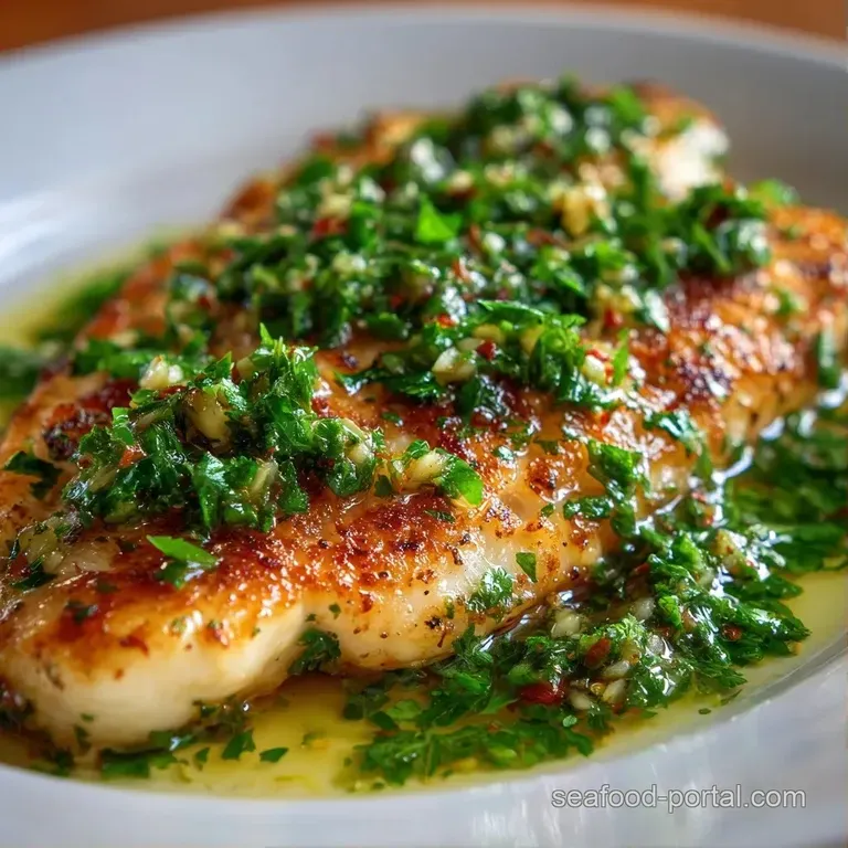 Pan-seared white fish fillet drizzled with shimmering oil, served beside steamed asparagus and lemon wedges.
