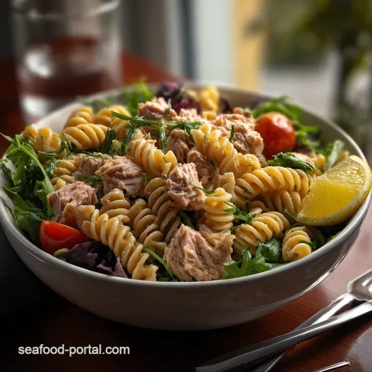 Flaked tuna salad served elegantly on a plate with fresh parsley and lemon wedges. A creamy, protein-rich meal, ready to eat.