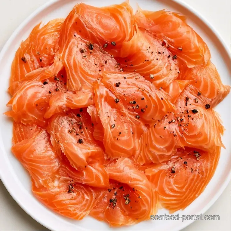 Thin ribbons of coral-pink fish curled elegantly on a slate board with capers, red onion, and a sprig of fresh dill.