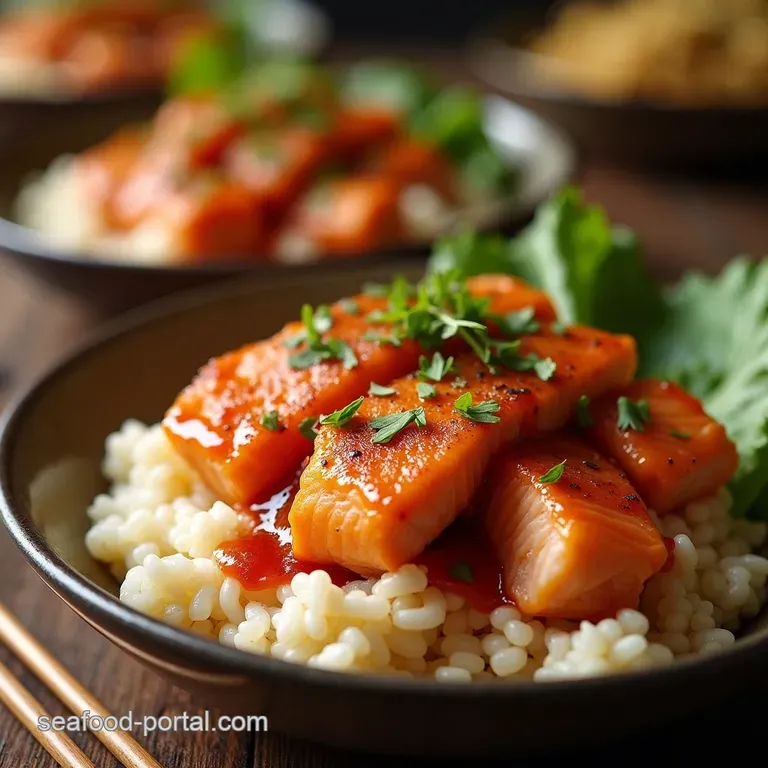 The Fiery Finale Sticky Honey Sriracha Salmon Bowls with Fluffy Coconut Rice presentation