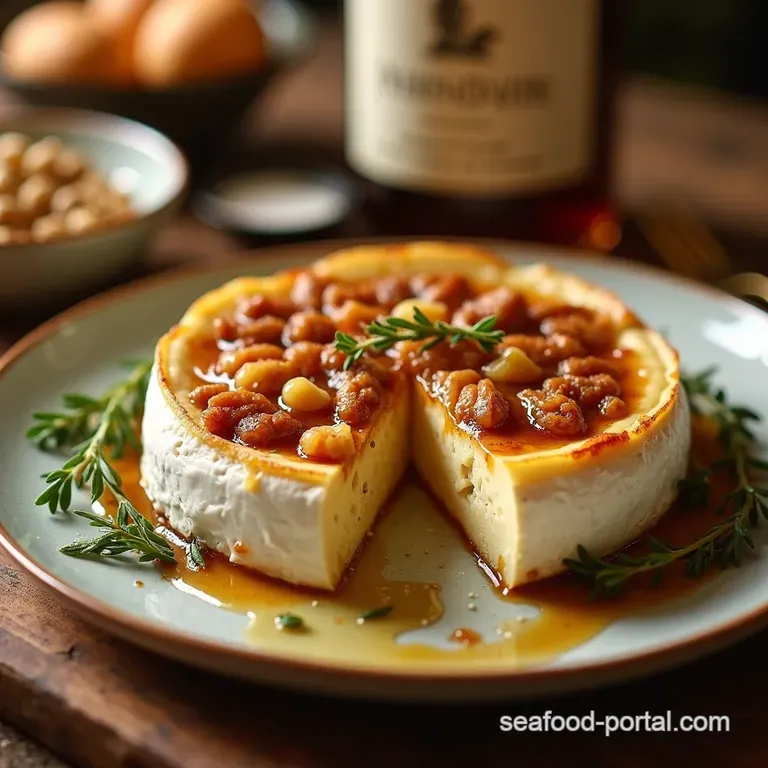 Velvet Wheel Honey Walnut Baked Brie with Thyme Flaky Salt presentation