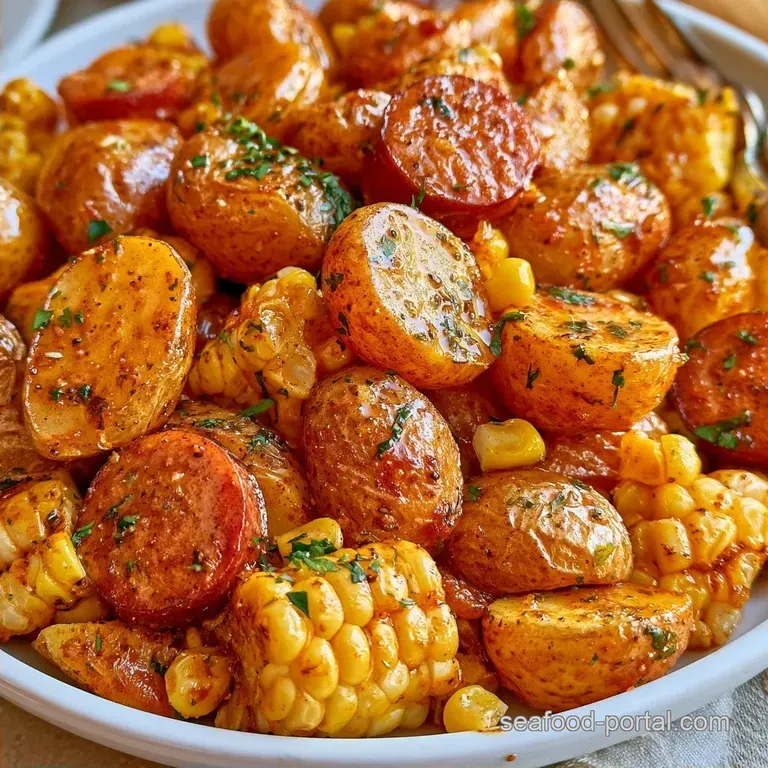 Imitation Crab Boil with Corn and Sausage
