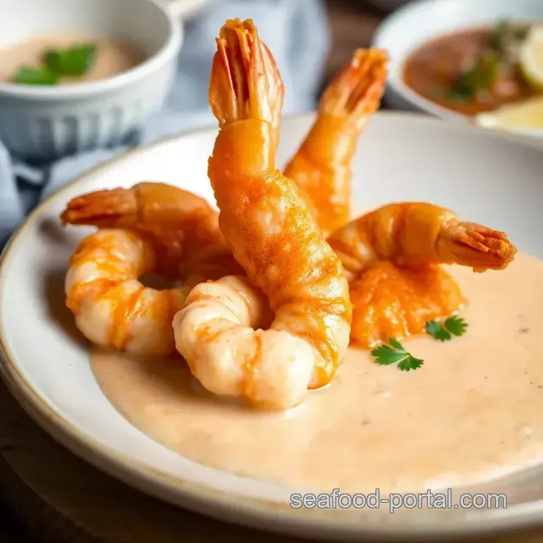 Fried Shrimp with Spicy Creamy Sauce presentation