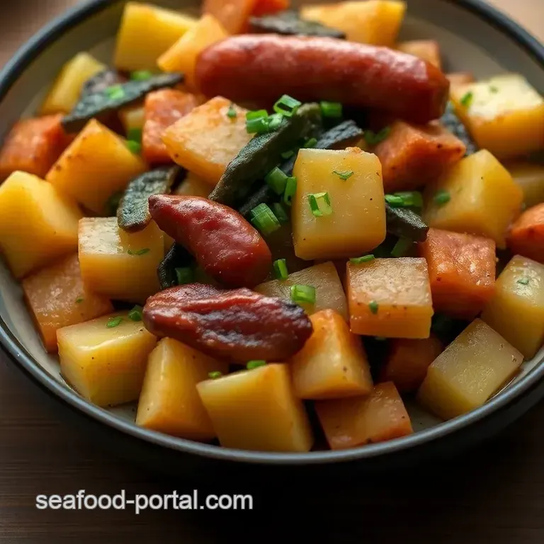 Japanese Fish Sausage & Potato Stir-Fry presentation