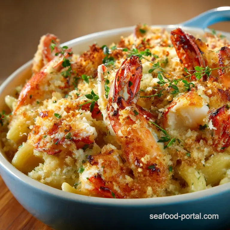 Seafood Mac N Cheese: King Prawn and Crab Indulgence presentation