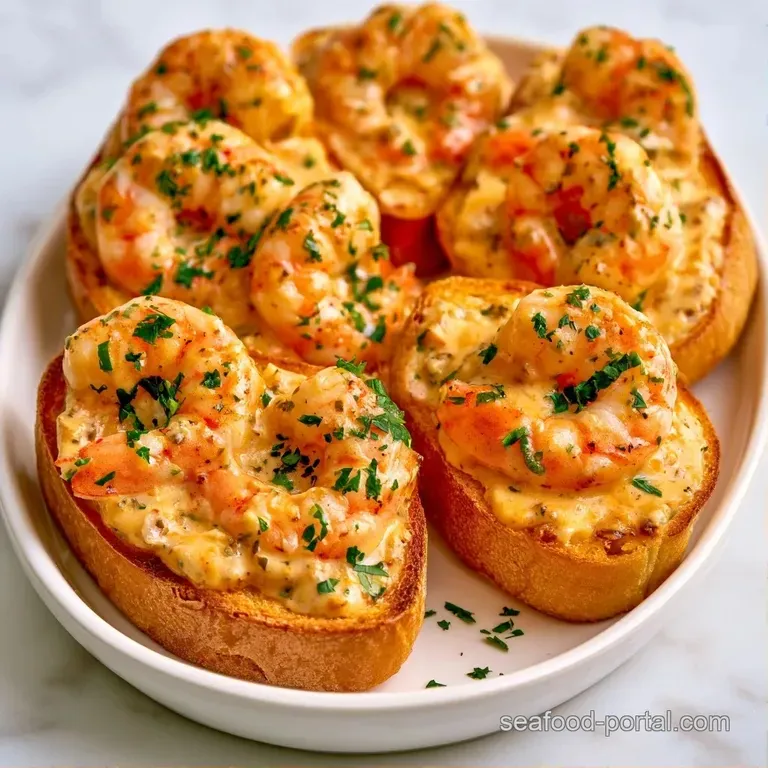 Elegant platter of toasted baguette rounds topped with buttered seafood and bright yellow lemon wedges on the side.