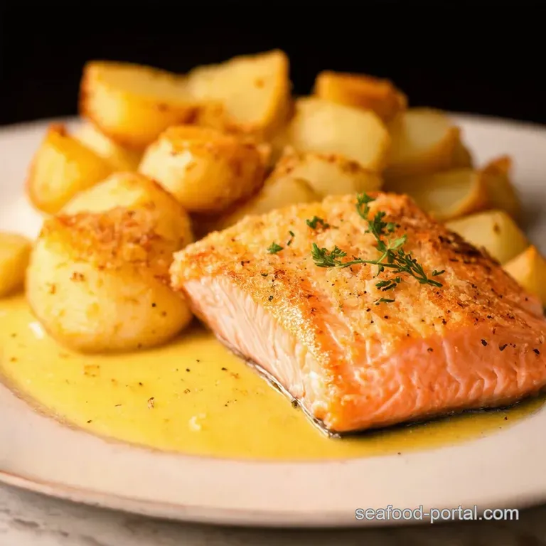 Lemon Butter Salmon with Crispy Parmesan Potatoes Garlic Broccoli presentation