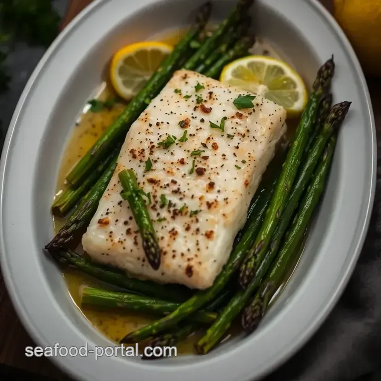 Lemon-Herb Baked Cod with Asparagus presentation
