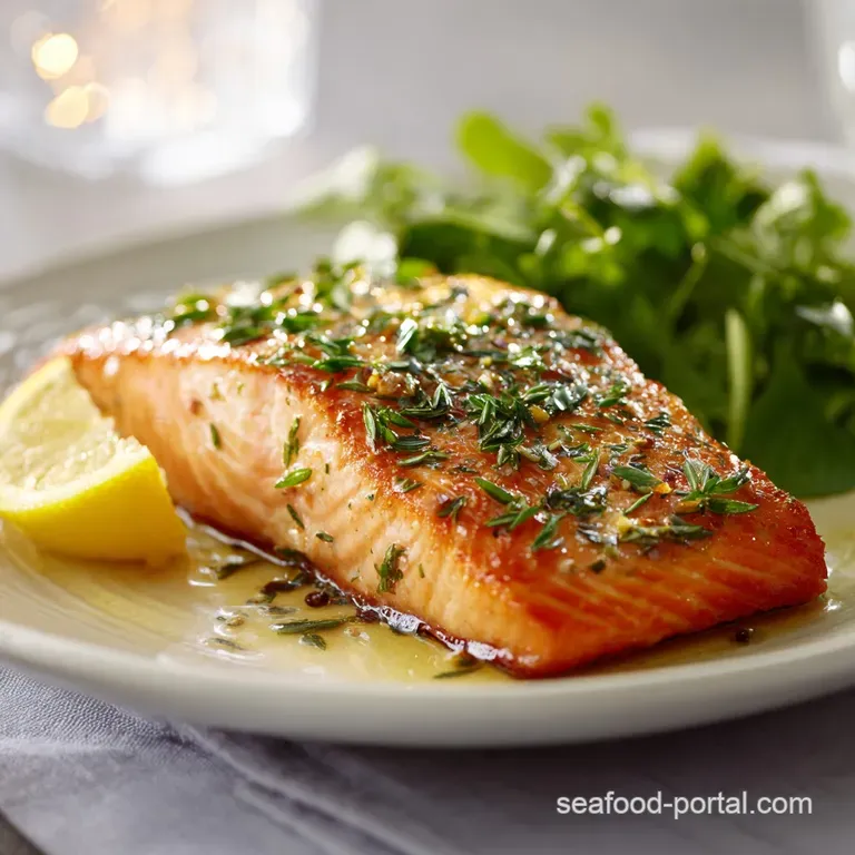 Perfectly cooked salmon fillet, herbs and lemon. Elegant white plate presentation with vibrant green asparagus. Healthy an...