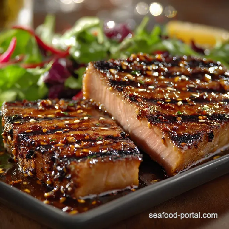 Lightningfast Grilled Ahi Tuna Steaks with Sesame Ginger Glaze presentation