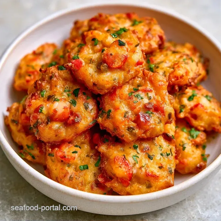 Golden-brown seafood cakes neatly arranged on a white ceramic plate with a drizzle of creamy sauce and microgreens.