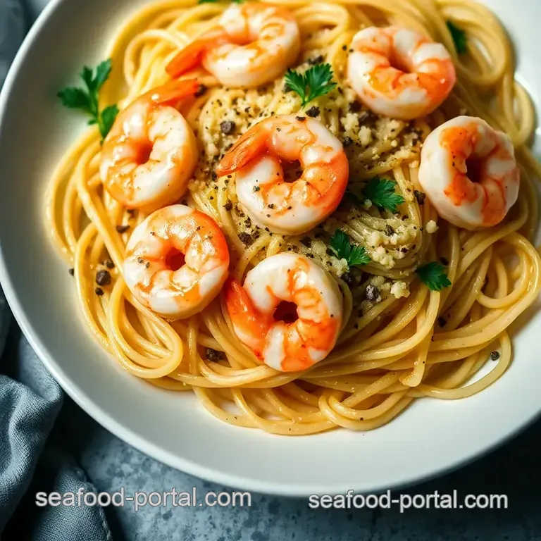 Luscious Lemon Garlic Shrimp Scampi with Linguine presentation