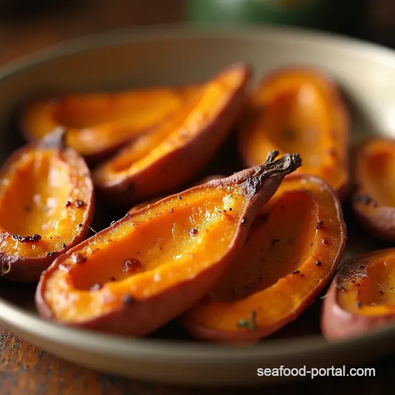 The Perfect Golden Roast Simple OvenRoasted Sweet Potato Halves with MapleThyme Glaze presentation