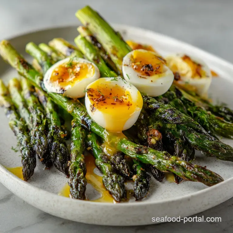 Marinated Grilled Asparagus with Eggs and Creamy Vinegraitte