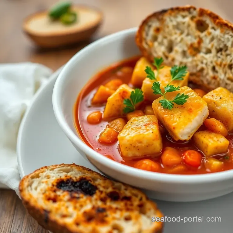 Mediterranean Cod Stew with Crusty Bread presentation