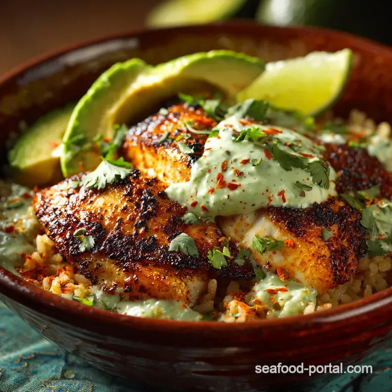 Mexican Tilapia Bowls: Zesty Chipotle Fish with Avocado Crema presentation