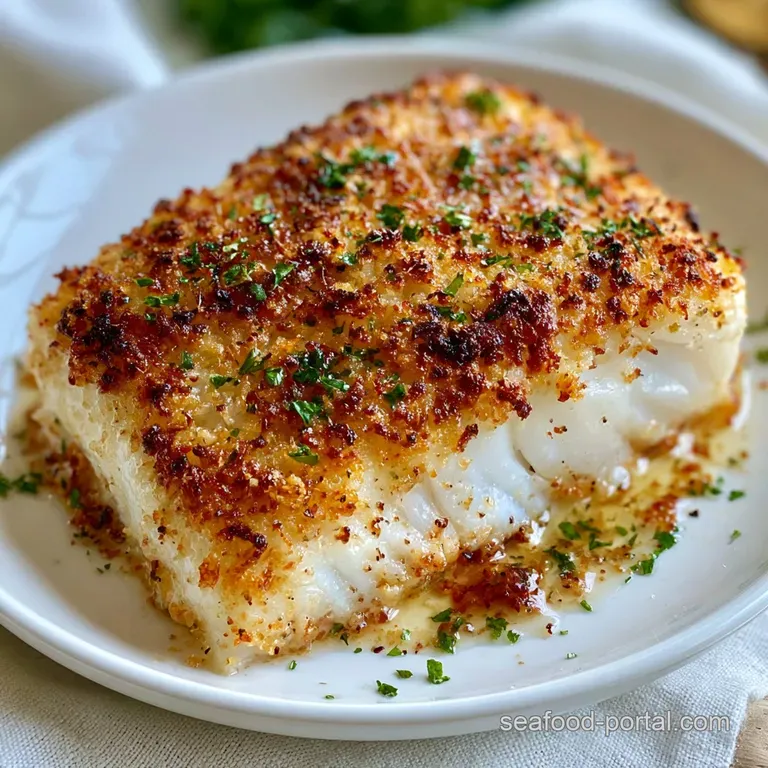 An elegant plate featuring a crusty white fish fillet paired with steamed asparagus and a drizzle of melted butter.