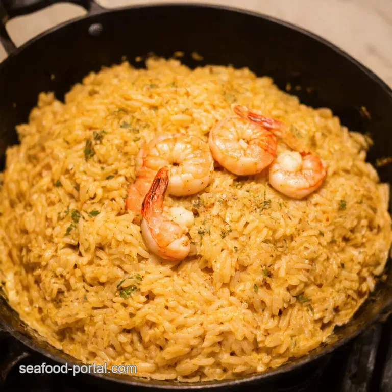 Onepan Creamy Parmesan Orzo with Garlic Shrimp presentation