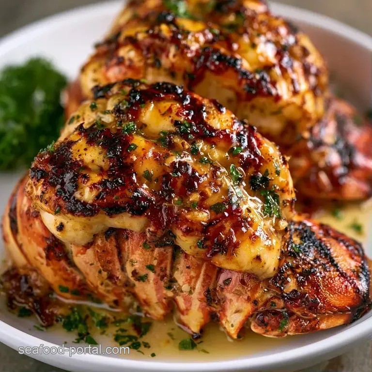 Platter of vibrant red lobster tails with glistening butter, served alongside crisp greens and bright lemon wedges.