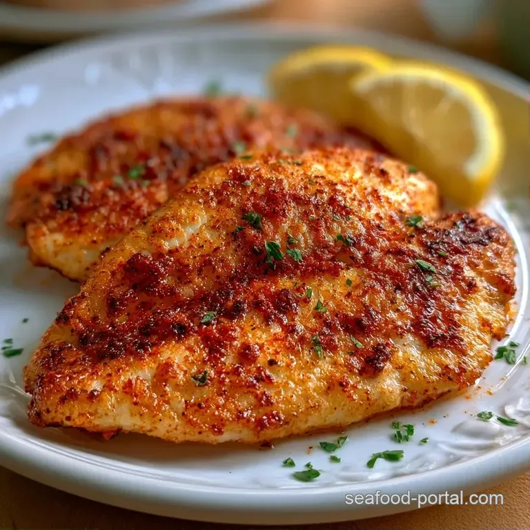 Golden seared fish fillets paired with steamed asparagus and a lemon slice on a modern matte black dinner plate.