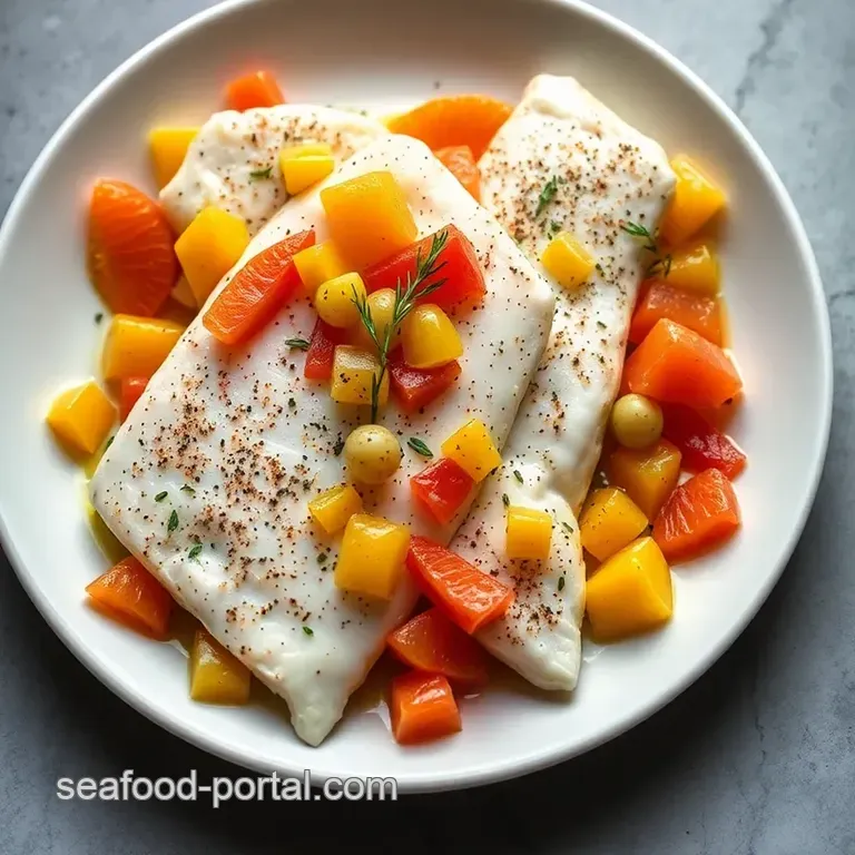 Pan-Seared Flounder and Halibut with Citrus Relish presentation