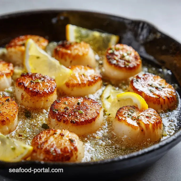 Scallops Cooked in a Pan with Lemon and Butter
