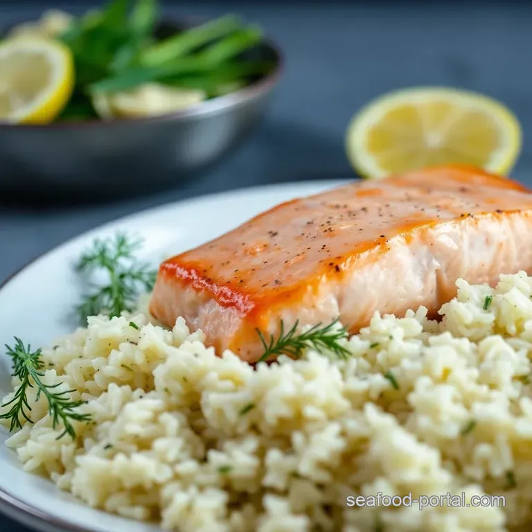 Pan-Seared Salmon with Lemon-Dill Rice presentation
