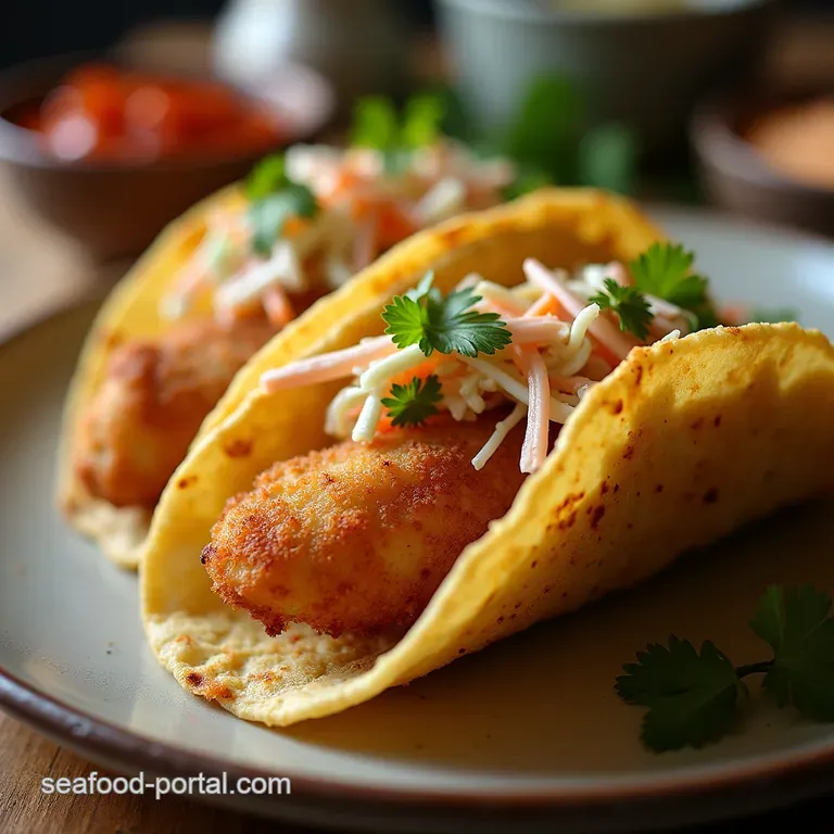 The Proper Panko Fish Tacos Golden Crispy Fillets with Tangy Slaw Chipotle Crema presentation