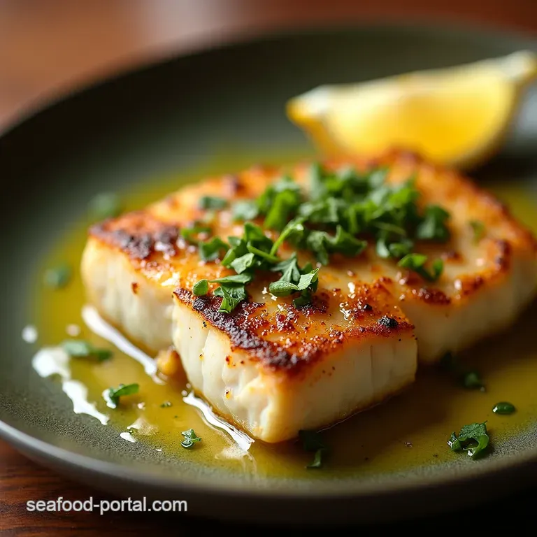 Panseared Cod with Garlic Herb Butter Saut&eacute;ed Asparagus presentation
