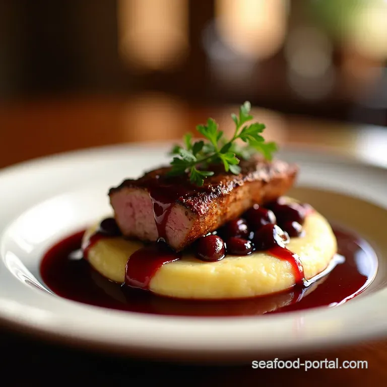 PanSeared Duck Breast with Cherry and Port Reduction presentation