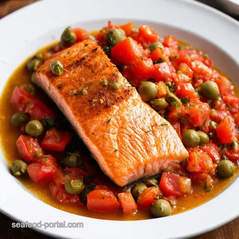 PanSeared Salmon with Burst Tomato Caper Salsa presentation