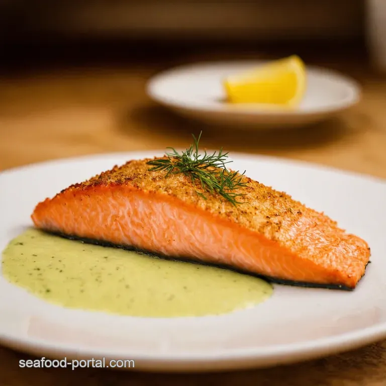 PanSeared WildCaught Salmon with LemonDill Sauce presentation