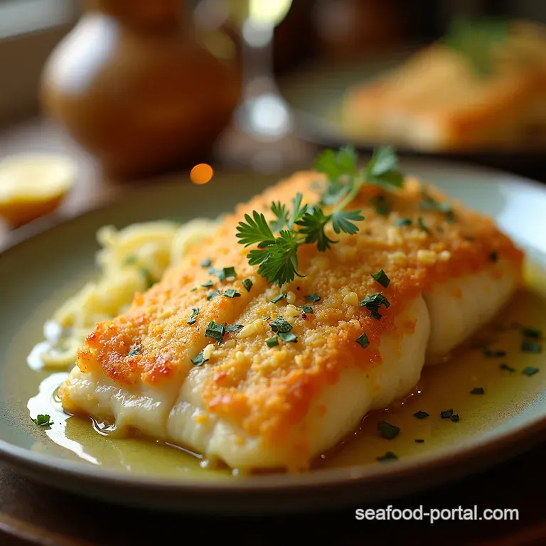 Parmesan Crusted Cod with Lemonherb Butter presentation