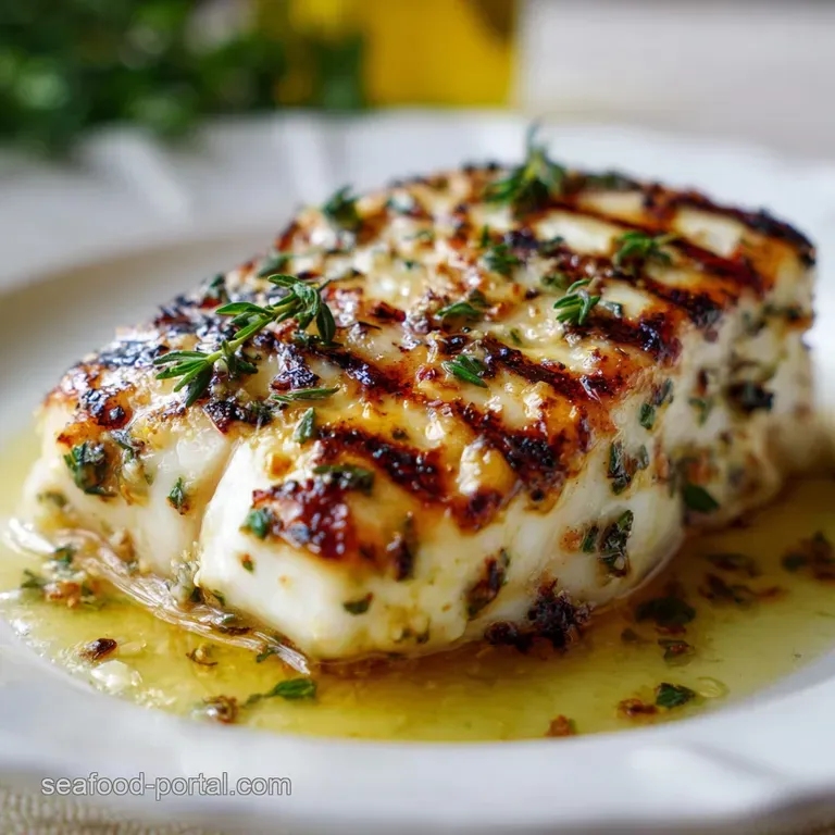 Grilled Halibut with Lemon-Thyme Finishing Butter presentation